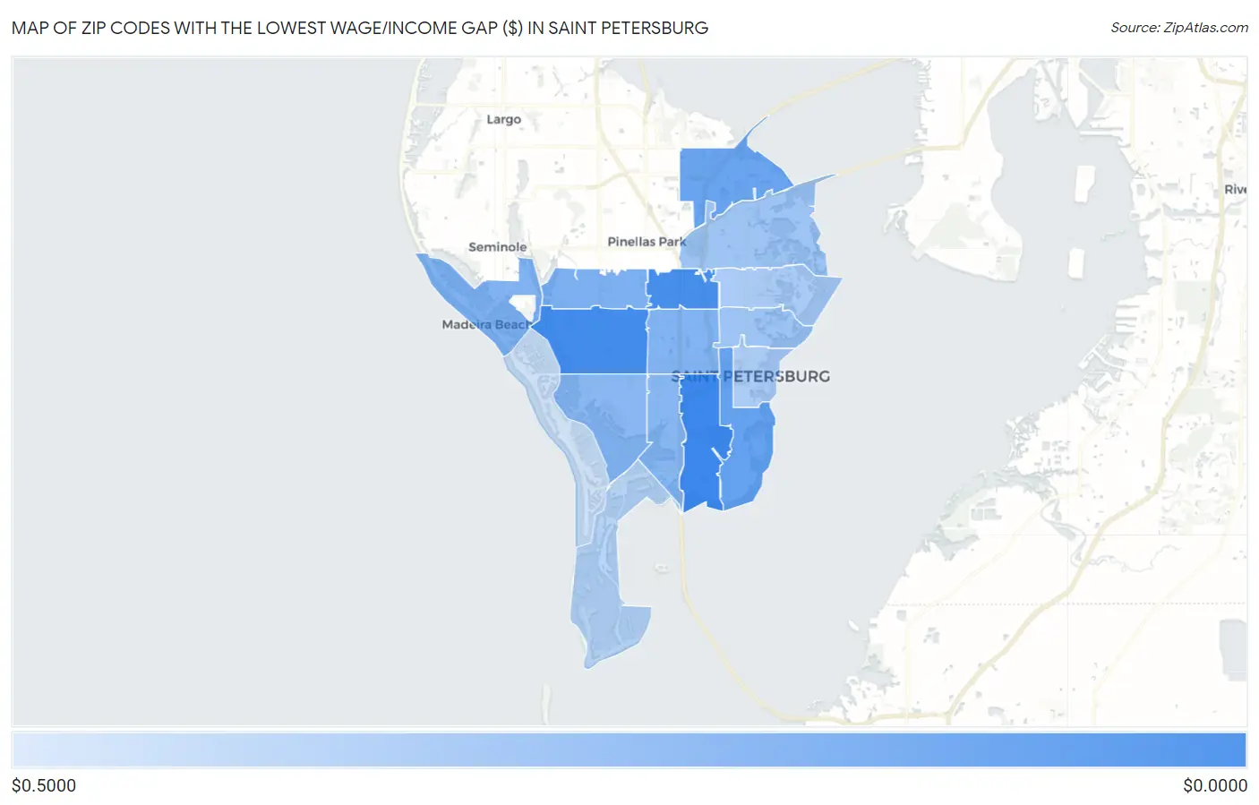Zip Codes with the Lowest Wage/Income Gap ($) in Saint Petersburg Map
