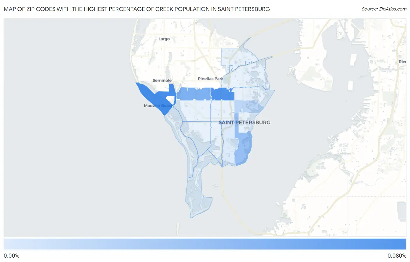 Zip Codes with the Highest Percentage of Creek Population in Saint Petersburg Map