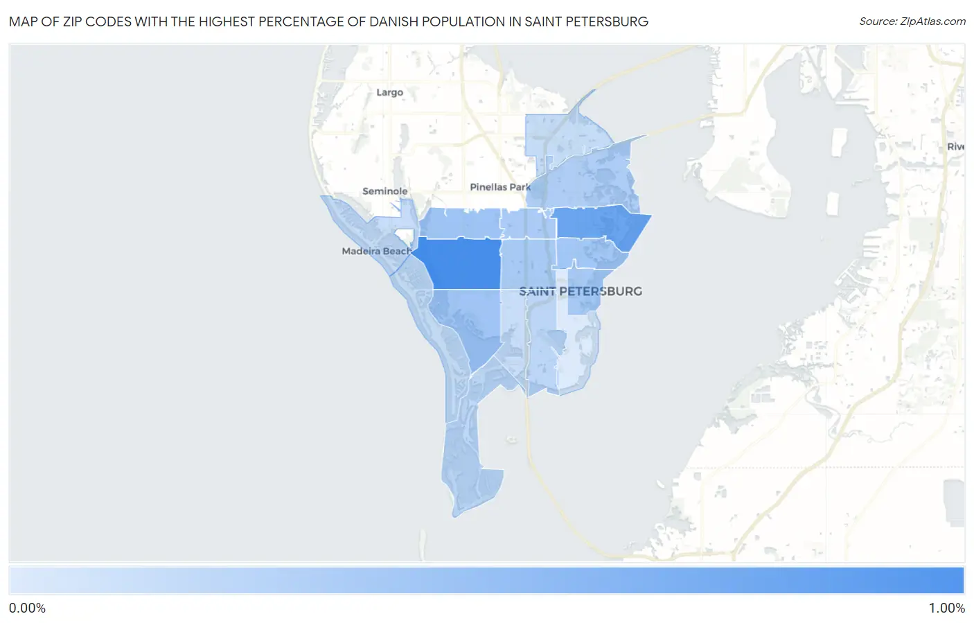 Zip Codes with the Highest Percentage of Danish Population in Saint Petersburg Map