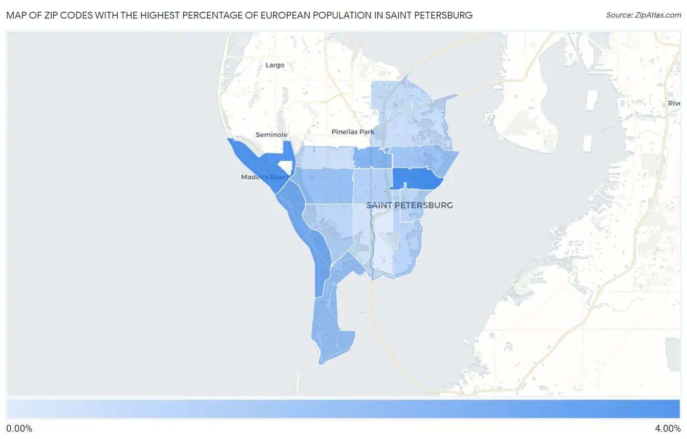Zip Codes with the Highest Percentage of European Population in Saint Petersburg Map