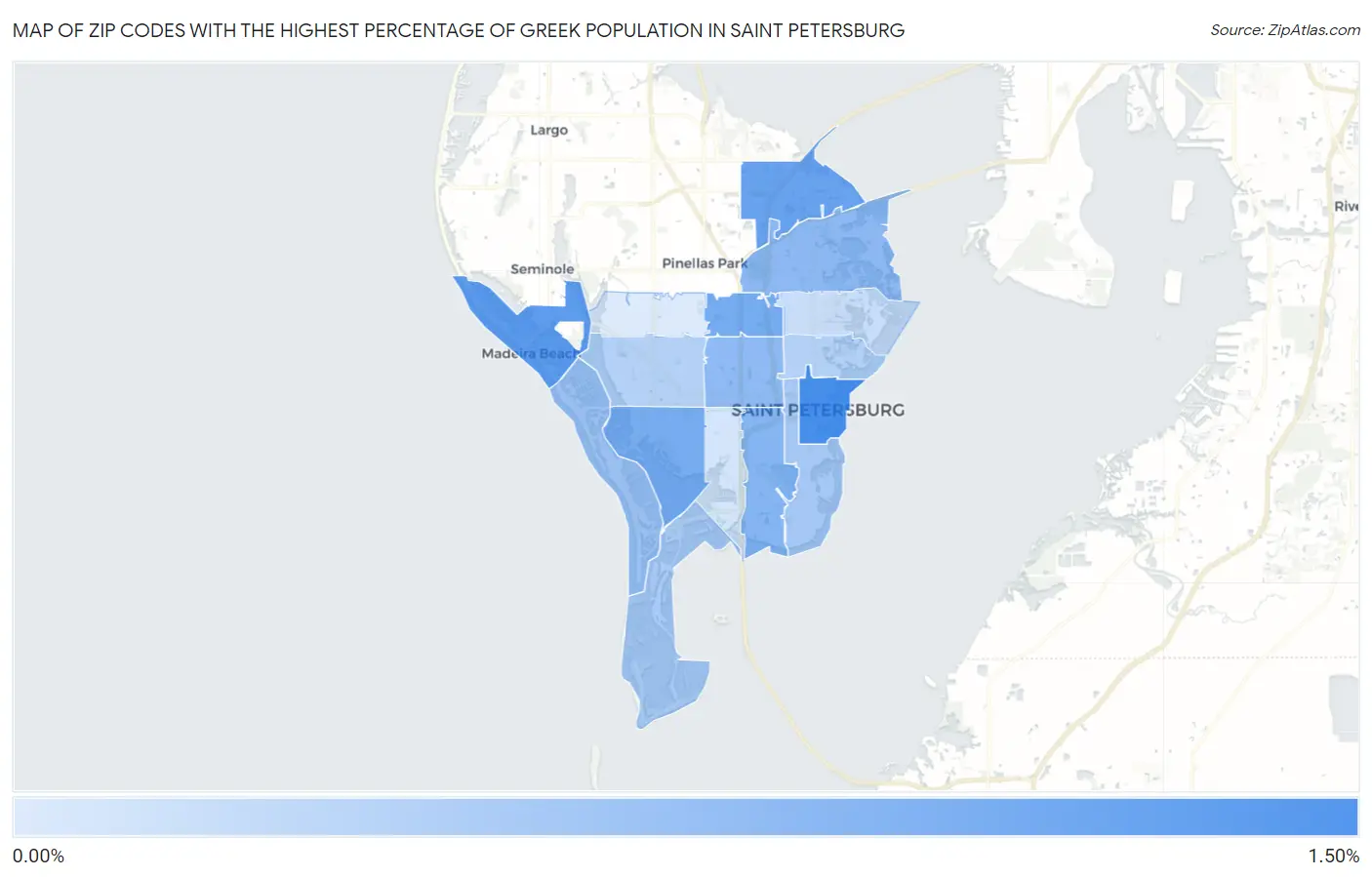 Zip Codes with the Highest Percentage of Greek Population in Saint Petersburg Map