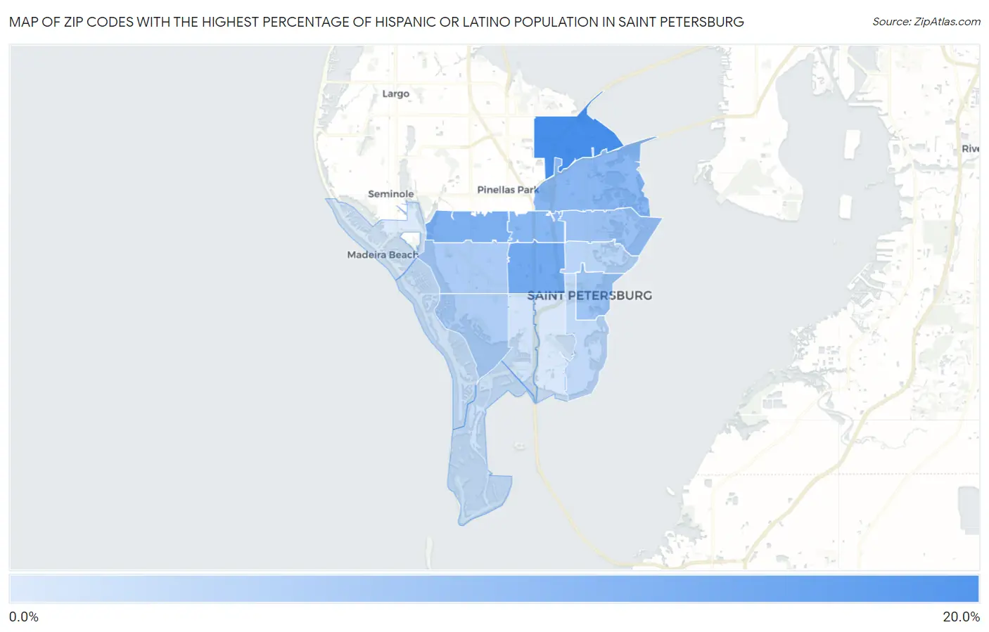 Zip Codes with the Highest Percentage of Hispanic or Latino Population in Saint Petersburg Map