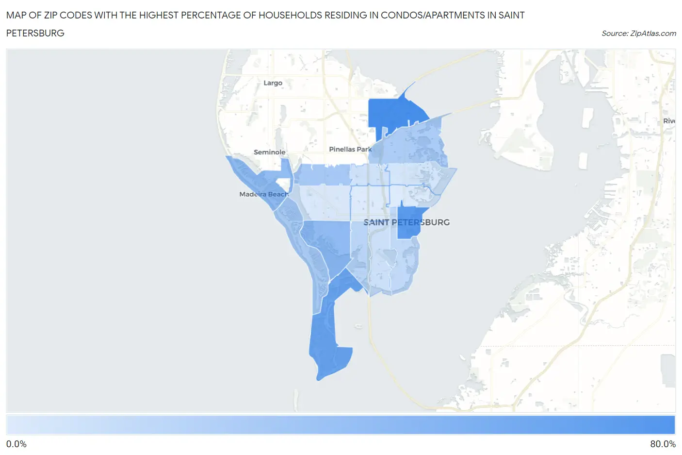 Zip Codes with the Highest Percentage of Households Residing in Condos/Apartments in Saint Petersburg Map