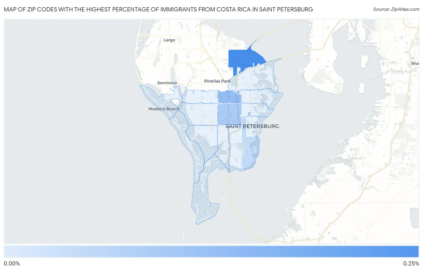 Zip Codes with the Highest Percentage of Immigrants from Costa Rica in Saint Petersburg Map