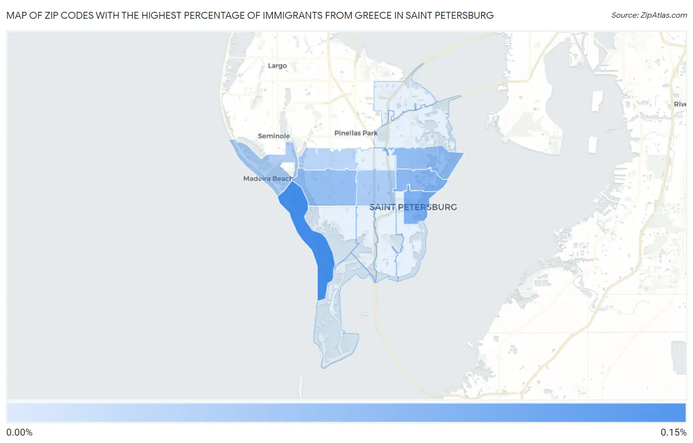Zip Codes with the Highest Percentage of Immigrants from Greece in Saint Petersburg Map