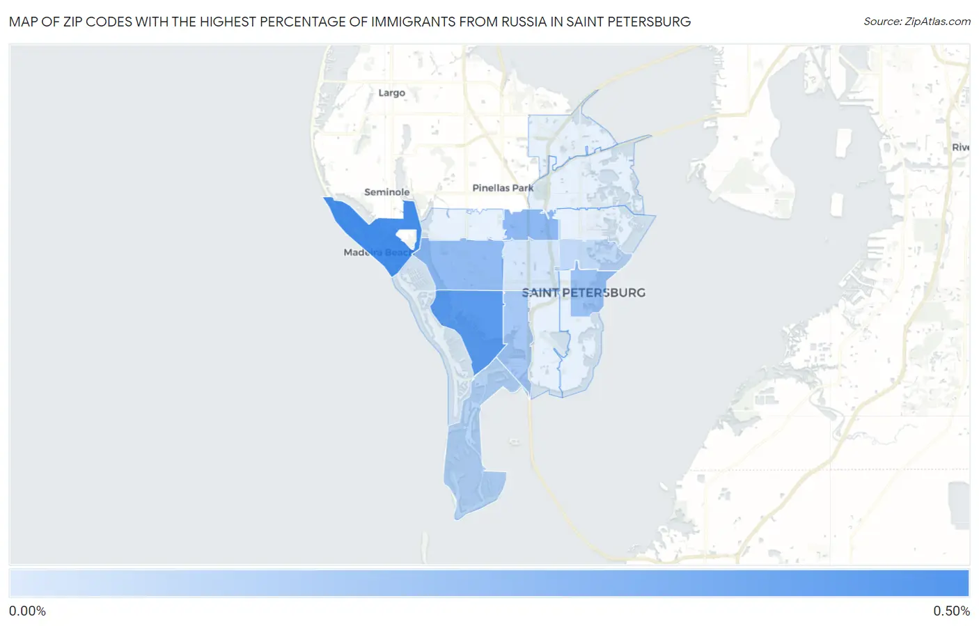 Zip Codes with the Highest Percentage of Immigrants from Russia in Saint Petersburg Map