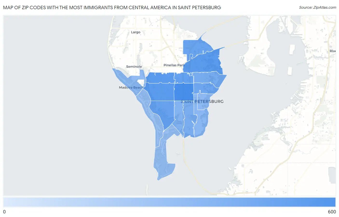 Zip Codes with the Most Immigrants from Central America in Saint Petersburg Map