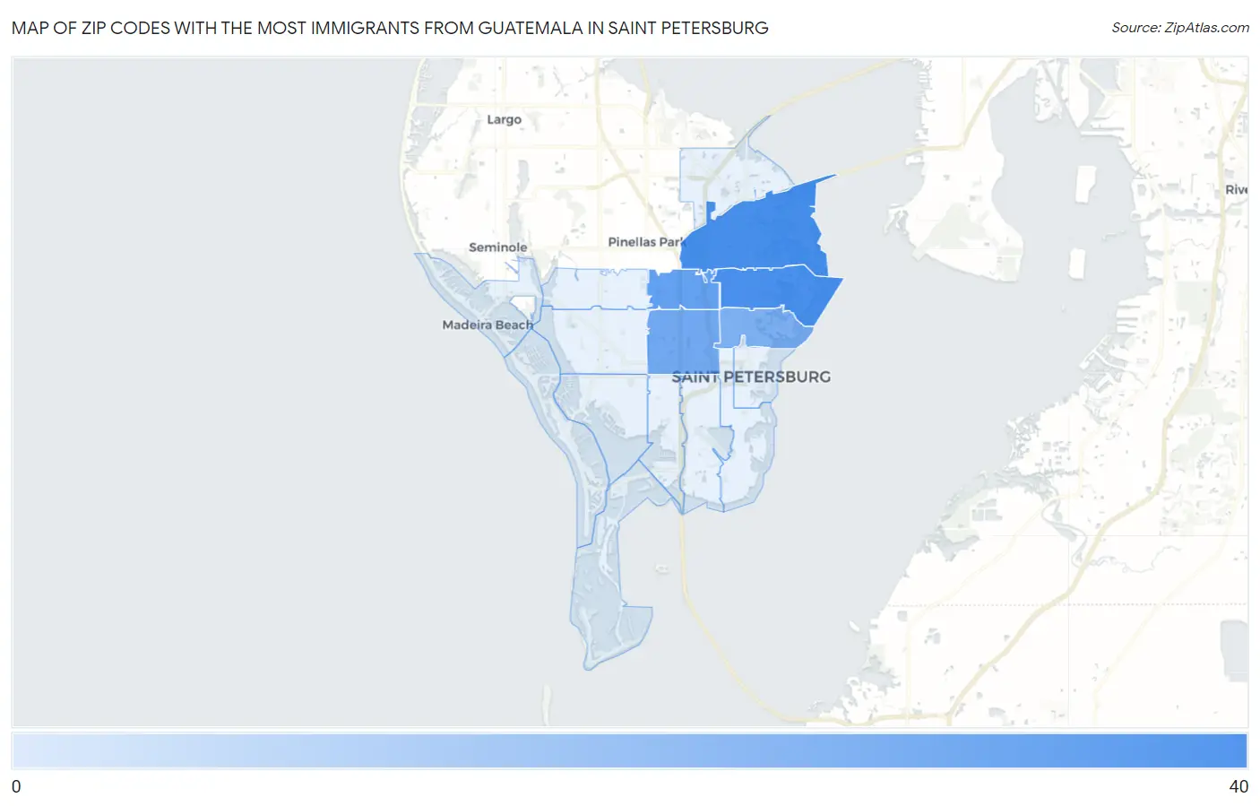 Zip Codes with the Most Immigrants from Guatemala in Saint Petersburg Map
