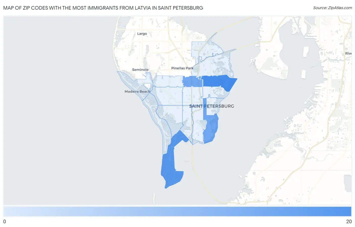 Zip Codes with the Most Immigrants from Latvia in Saint Petersburg Map