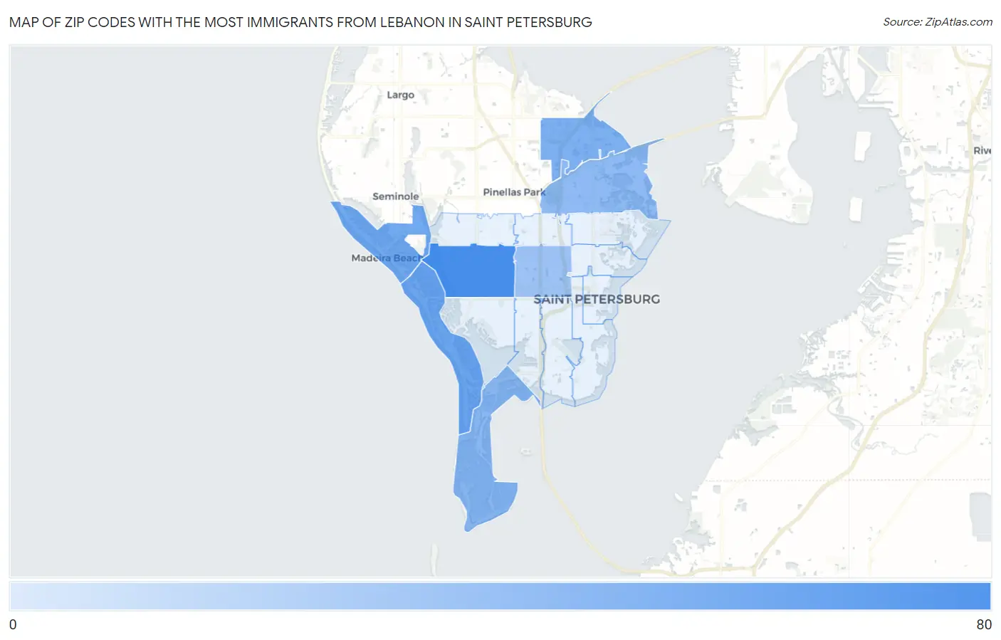 Zip Codes with the Most Immigrants from Lebanon in Saint Petersburg Map