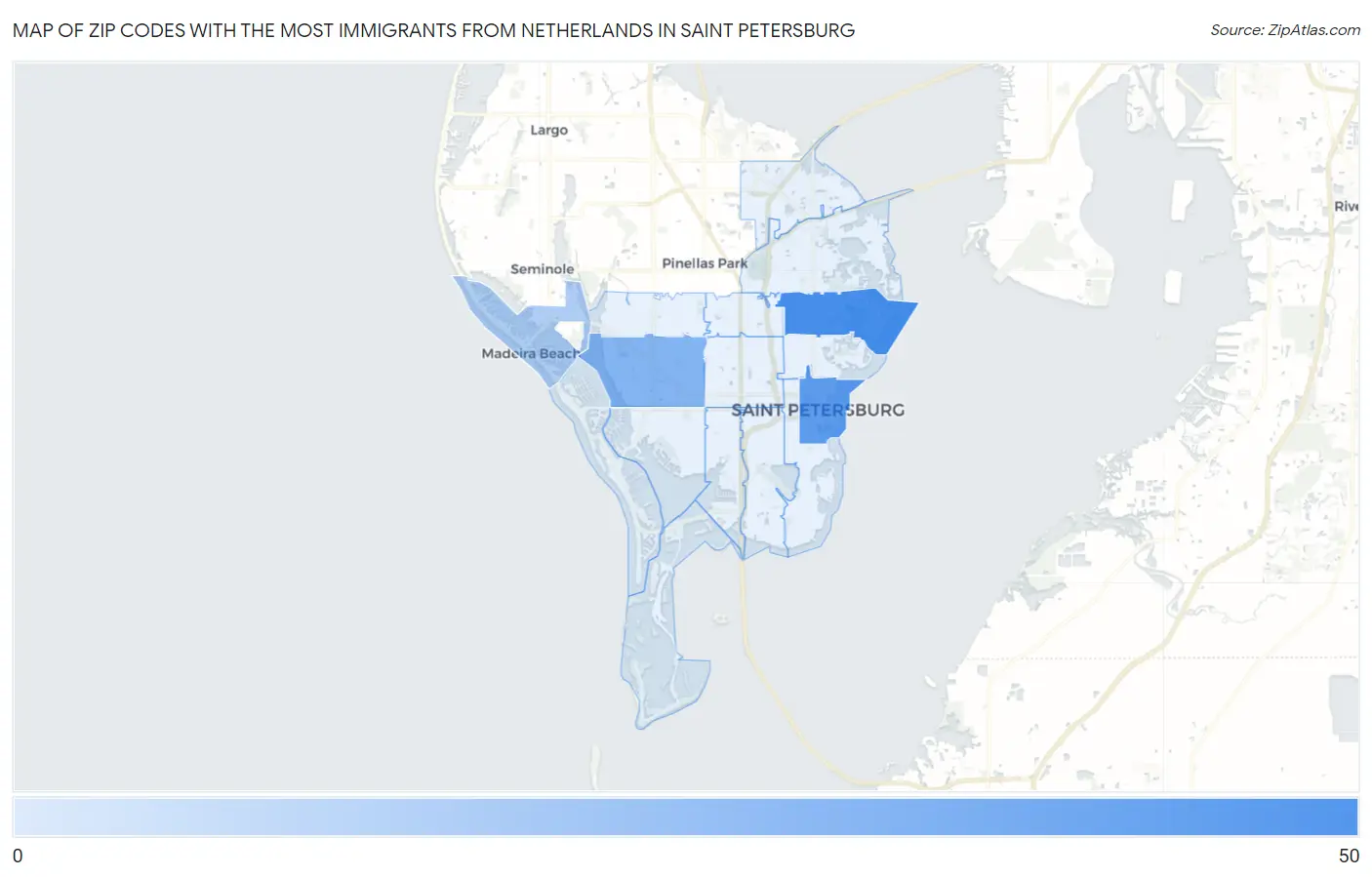 Zip Codes with the Most Immigrants from Netherlands in Saint Petersburg Map