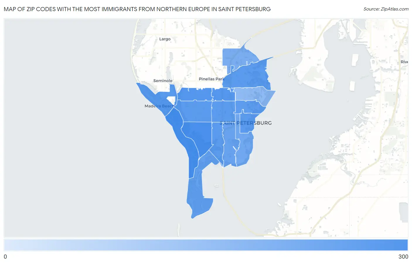Zip Codes with the Most Immigrants from Northern Europe in Saint Petersburg Map