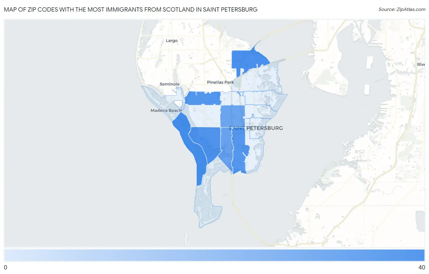Zip Codes with the Most Immigrants from Scotland in Saint Petersburg Map
