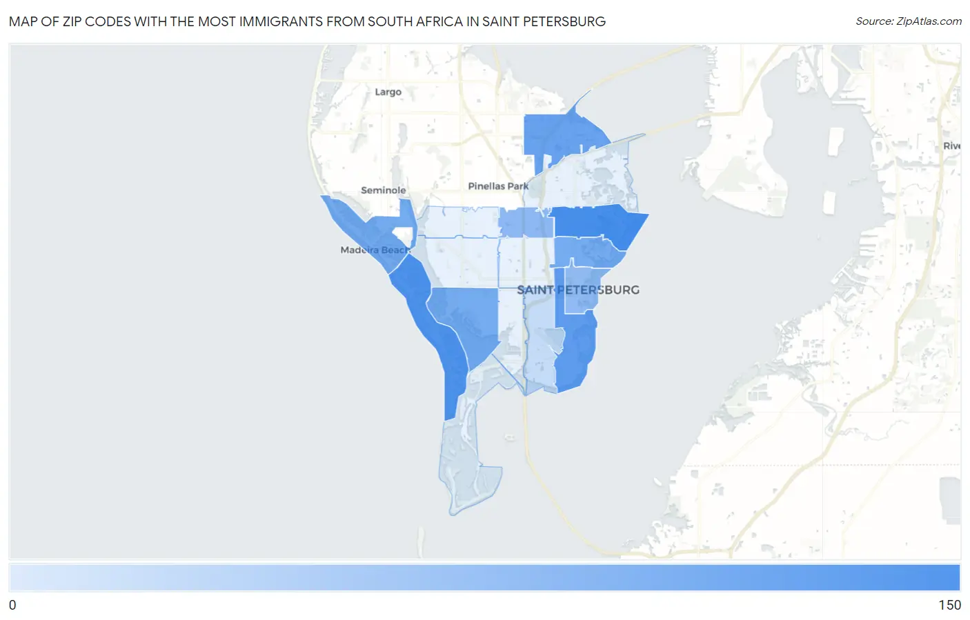 Zip Codes with the Most Immigrants from South Africa in Saint Petersburg Map
