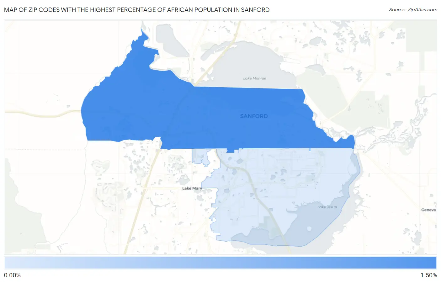 Zip Codes with the Highest Percentage of African Population in Sanford Map