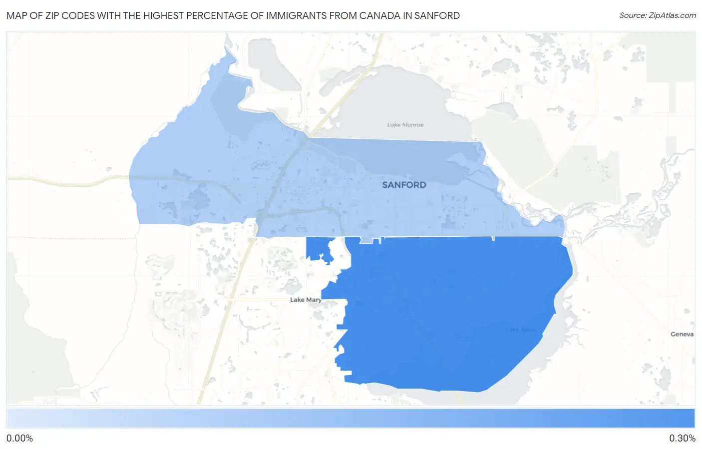 Zip Codes with the Highest Percentage of Immigrants from Canada in Sanford Map