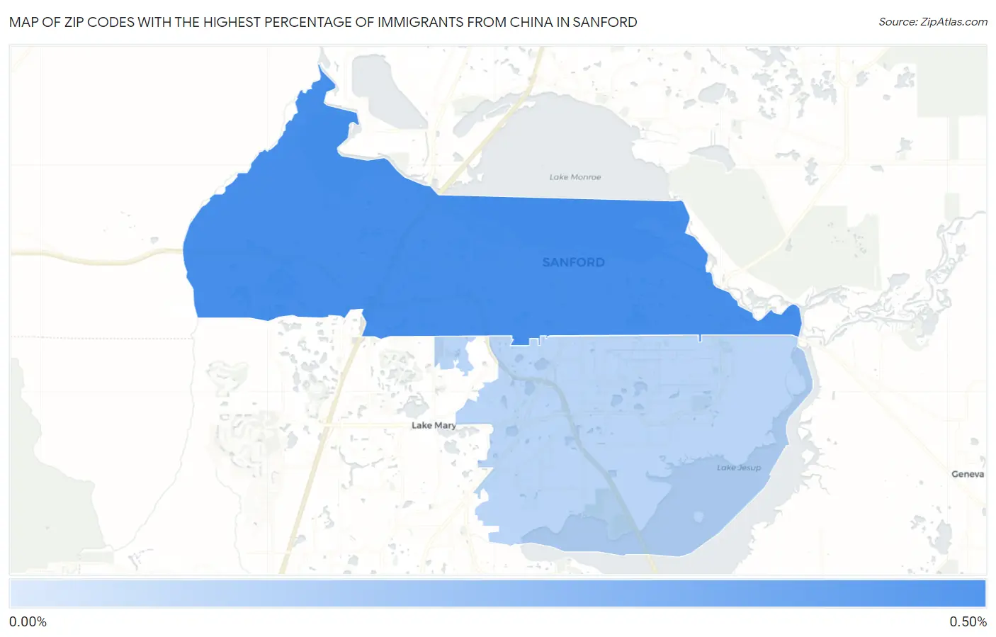 Zip Codes with the Highest Percentage of Immigrants from China in Sanford Map