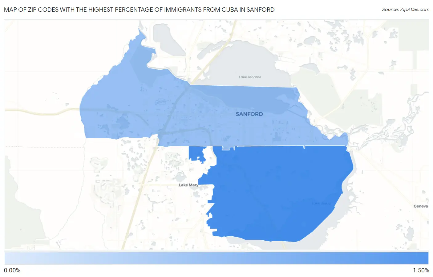 Zip Codes with the Highest Percentage of Immigrants from Cuba in Sanford Map