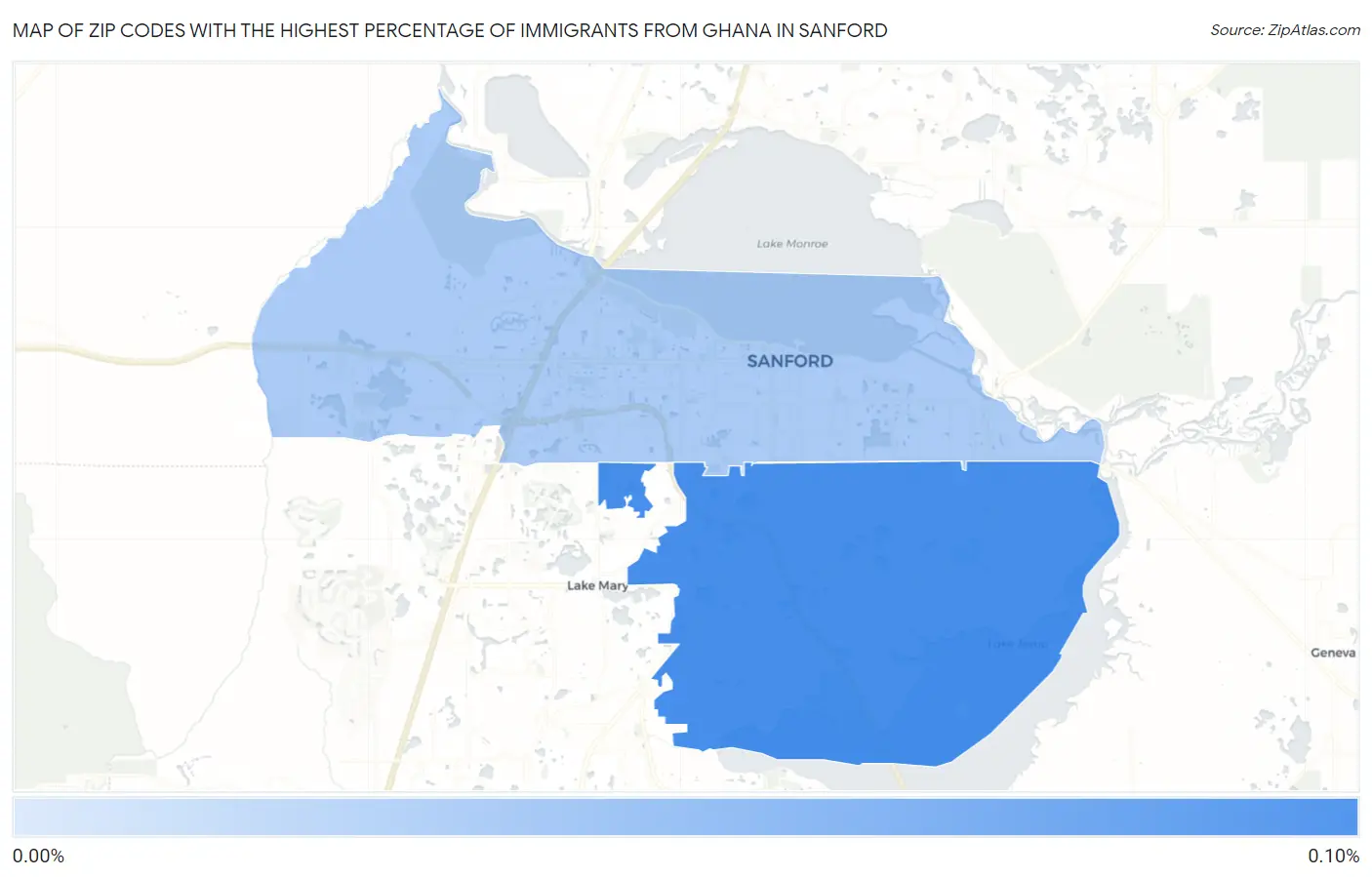Zip Codes with the Highest Percentage of Immigrants from Ghana in Sanford Map
