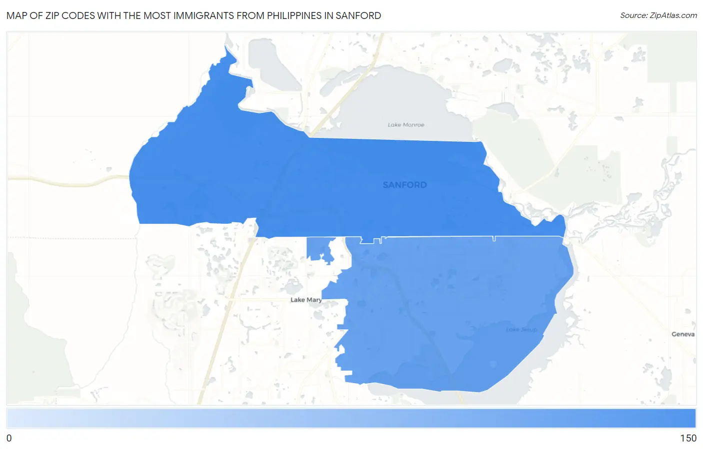 Zip Codes with the Most Immigrants from Philippines in Sanford Map