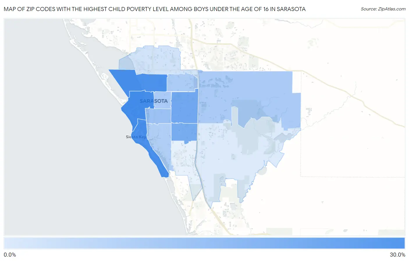 Zip Codes with the Highest Child Poverty Level Among Boys Under the Age of 16 in Sarasota Map