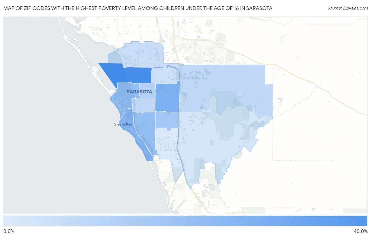 Zip Codes with the Highest Poverty Level Among Children Under the Age of 16 in Sarasota Map