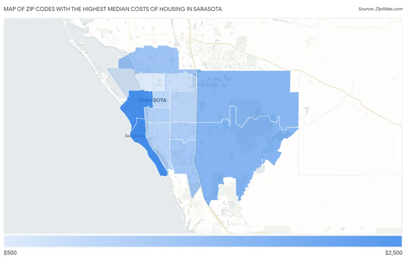 Zip Codes with the Highest Median Costs of Housing in Sarasota Map
