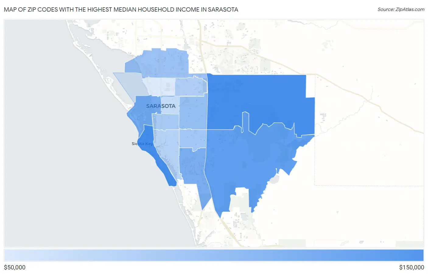 Zip Codes with the Highest Median Household Income in Sarasota Map