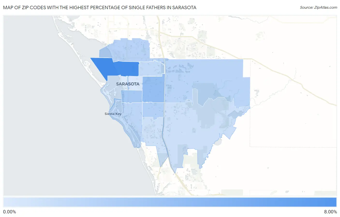 Zip Codes with the Highest Percentage of Single Fathers in Sarasota Map