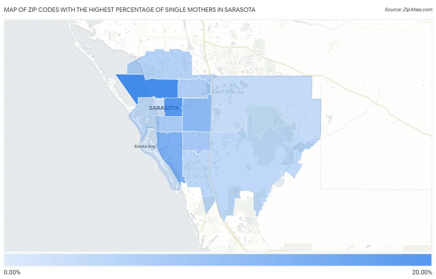 Zip Codes with the Highest Percentage of Single Mothers in Sarasota Map