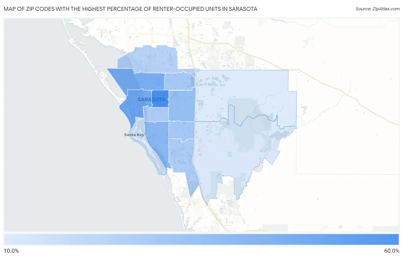Zip Codes with the Highest Percentage of Renter-Occupied Units in Sarasota Map