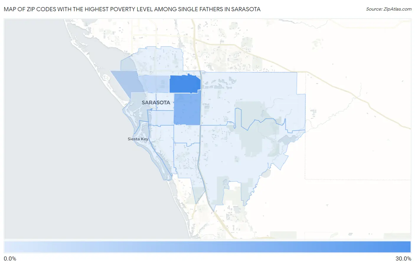 Zip Codes with the Highest Poverty Level Among Single Fathers in Sarasota Map