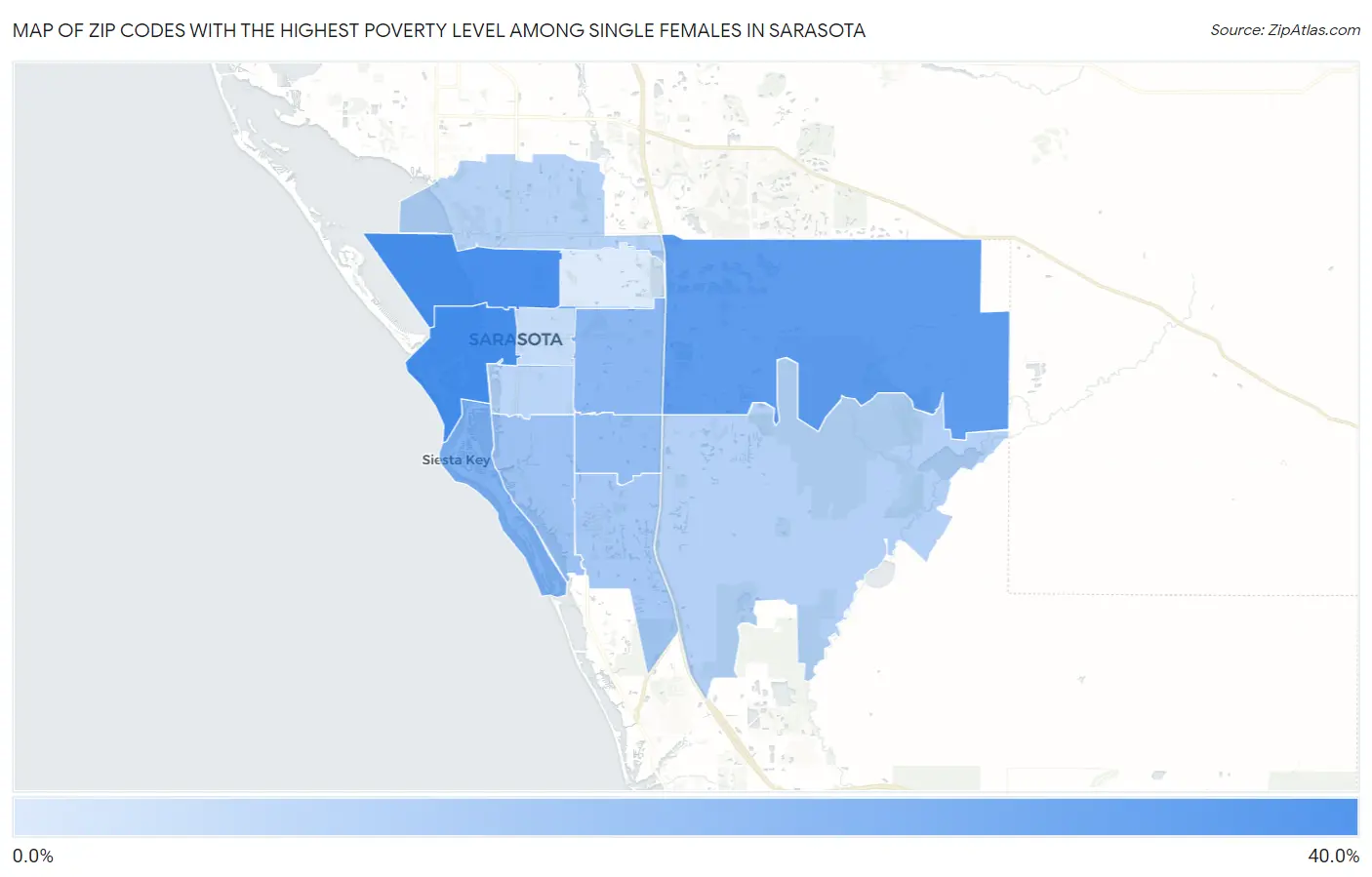 Zip Codes with the Highest Poverty Level Among Single Females in Sarasota Map