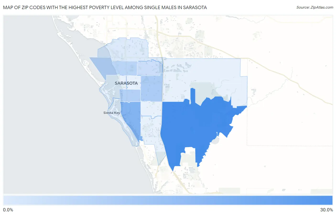 Zip Codes with the Highest Poverty Level Among Single Males in Sarasota Map