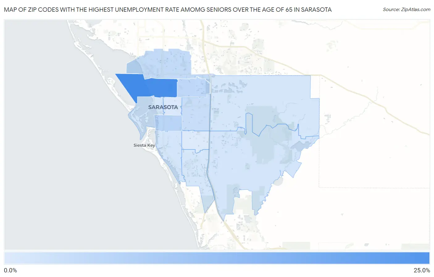 Zip Codes with the Highest Unemployment Rate Amomg Seniors Over the Age of 65 in Sarasota Map