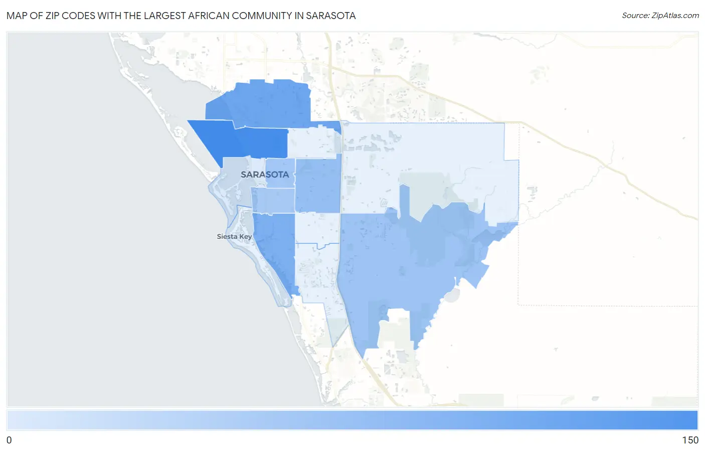 Zip Codes with the Largest African Community in Sarasota Map