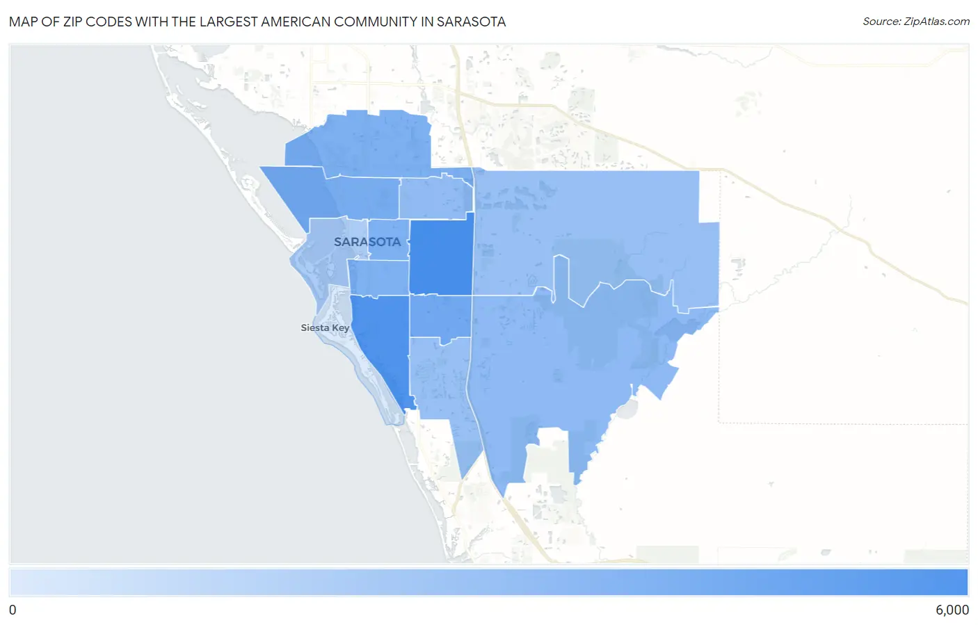 Zip Codes with the Largest American Community in Sarasota Map