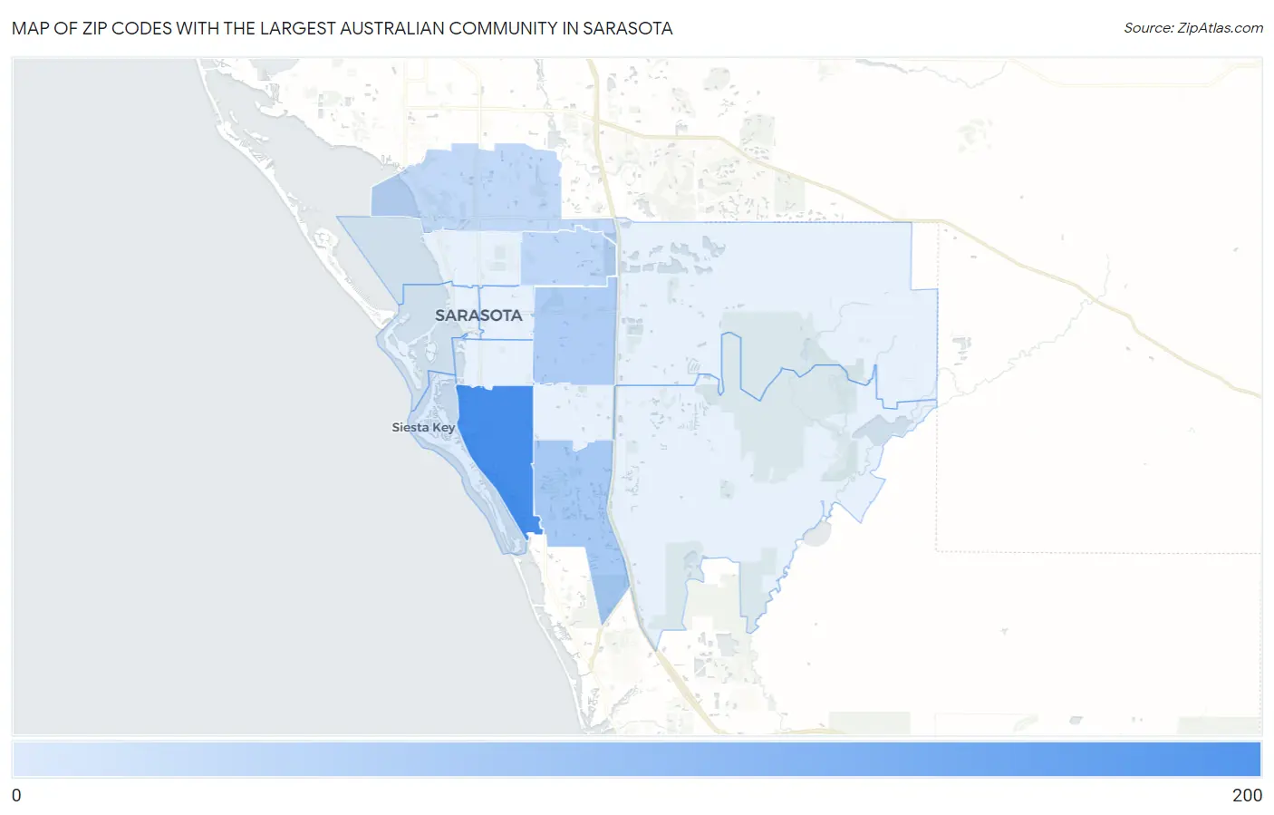 Zip Codes with the Largest Australian Community in Sarasota Map