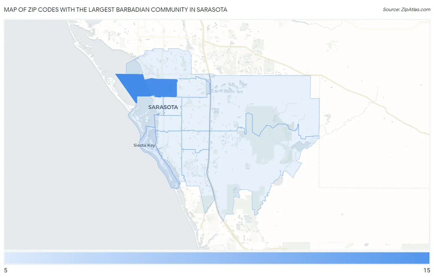 Zip Codes with the Largest Barbadian Community in Sarasota Map