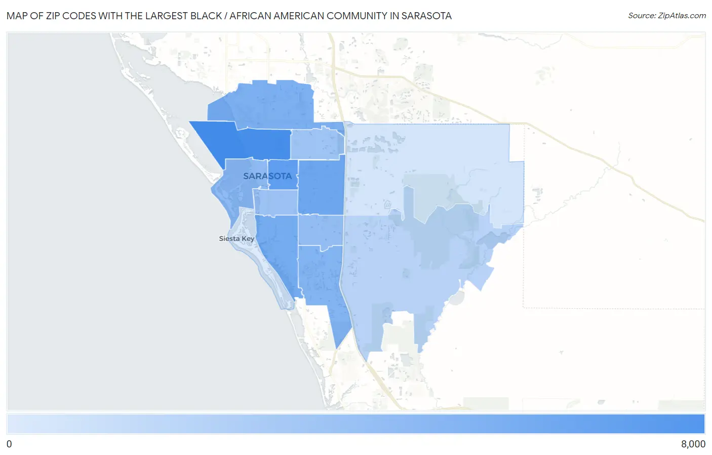 Zip Codes with the Largest Black / African American Community in Sarasota Map