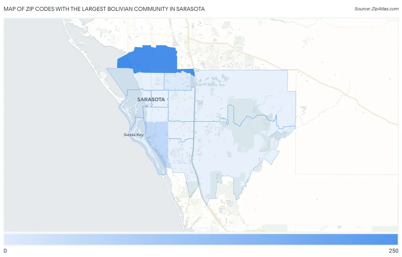 Zip Codes with the Largest Bolivian Community in Sarasota Map