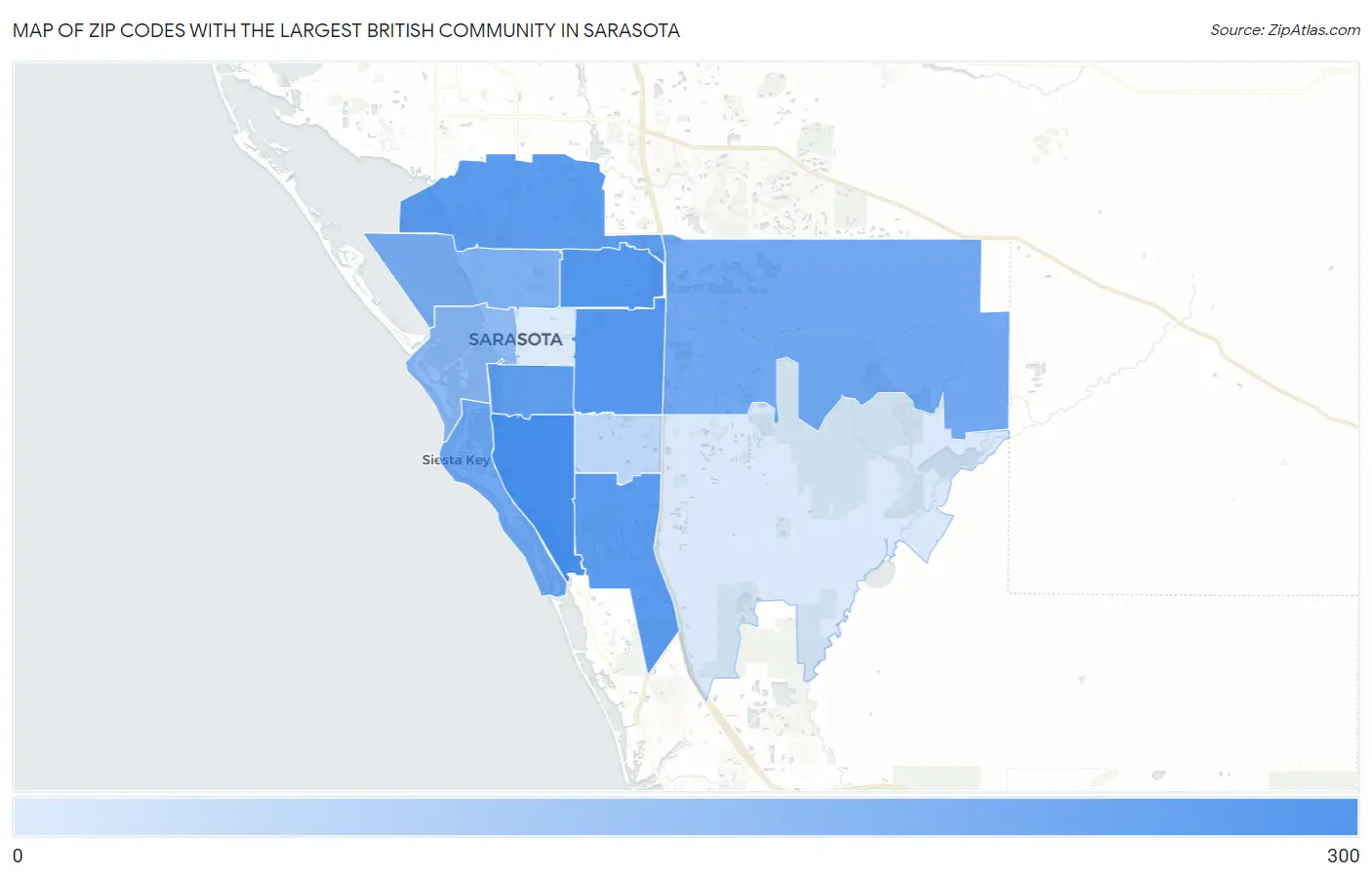 Zip Codes with the Largest British Community in Sarasota Map