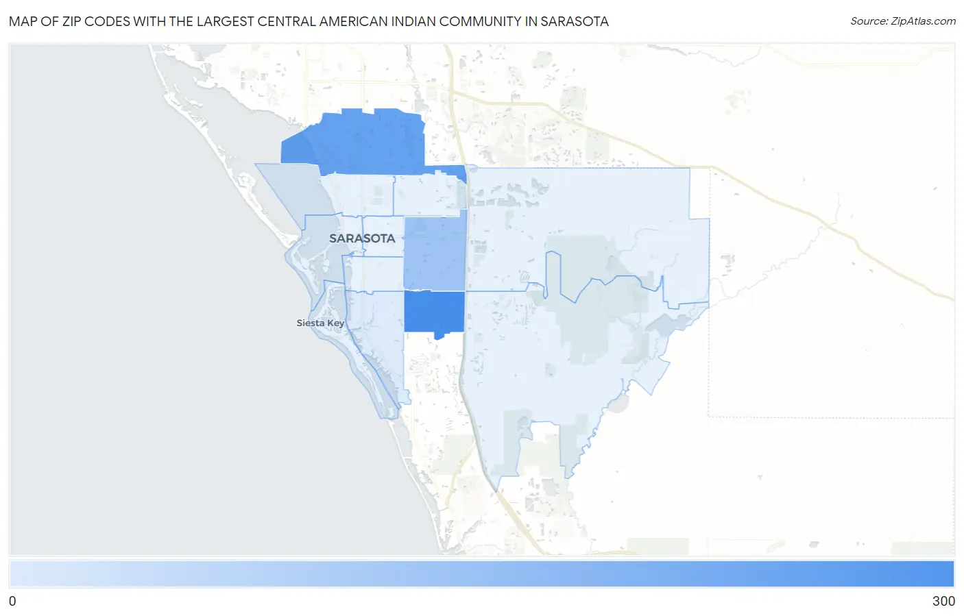 Zip Codes with the Largest Central American Indian Community in Sarasota Map