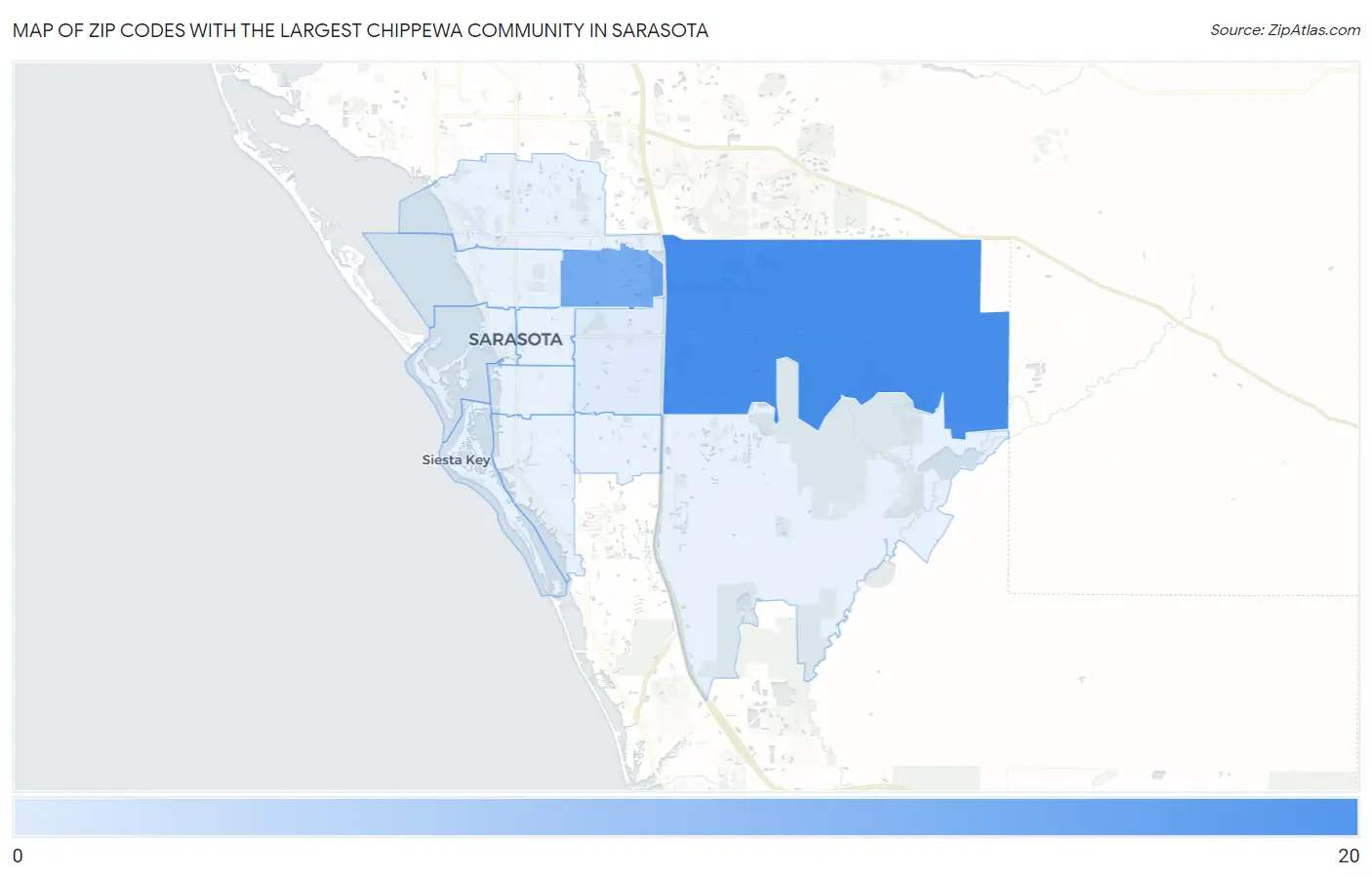 Zip Codes with the Largest Chippewa Community in Sarasota Map