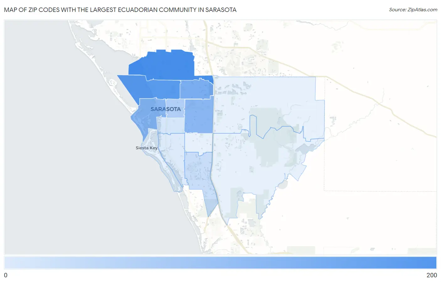 Zip Codes with the Largest Ecuadorian Community in Sarasota Map