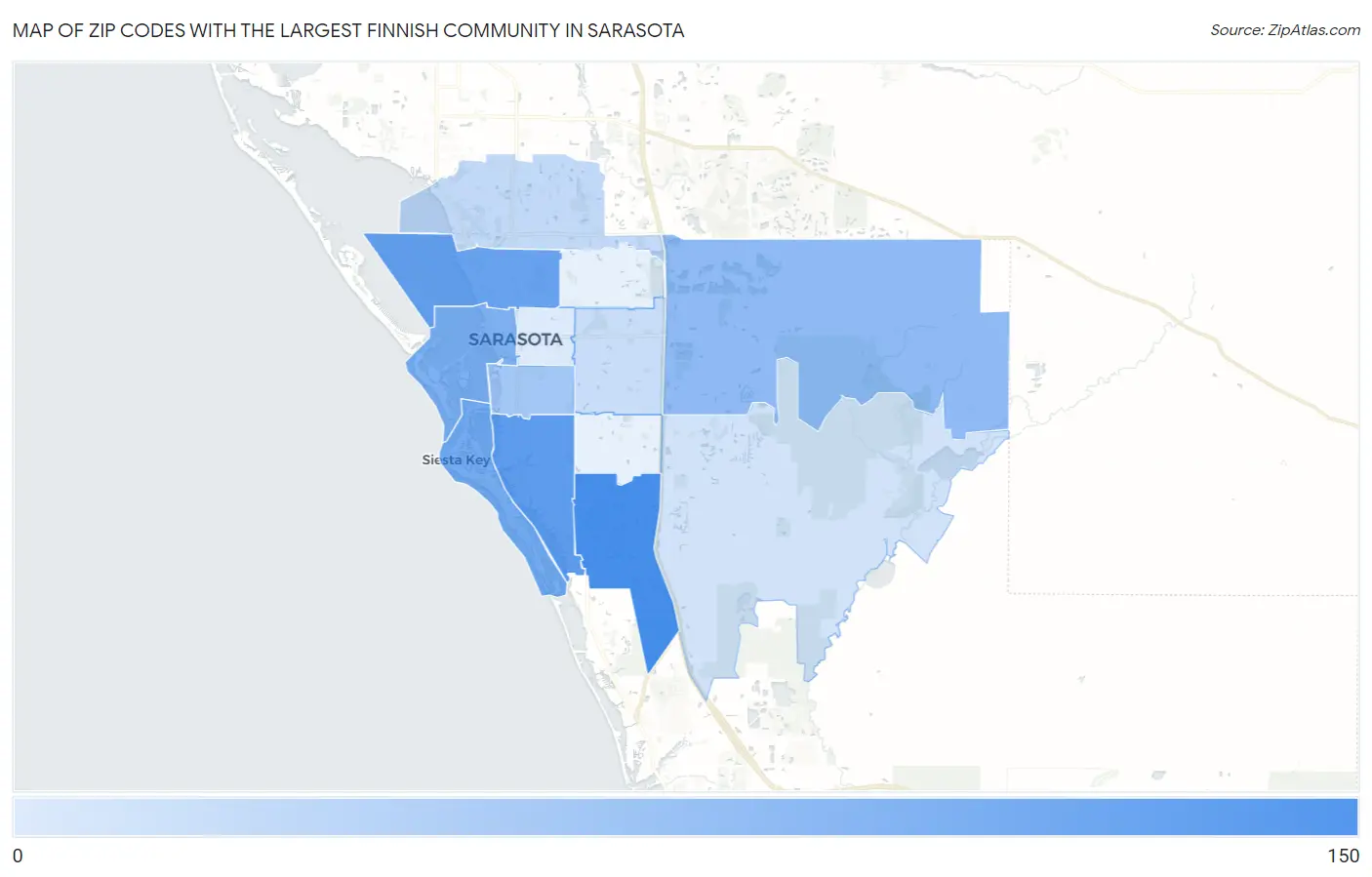 Zip Codes with the Largest Finnish Community in Sarasota Map