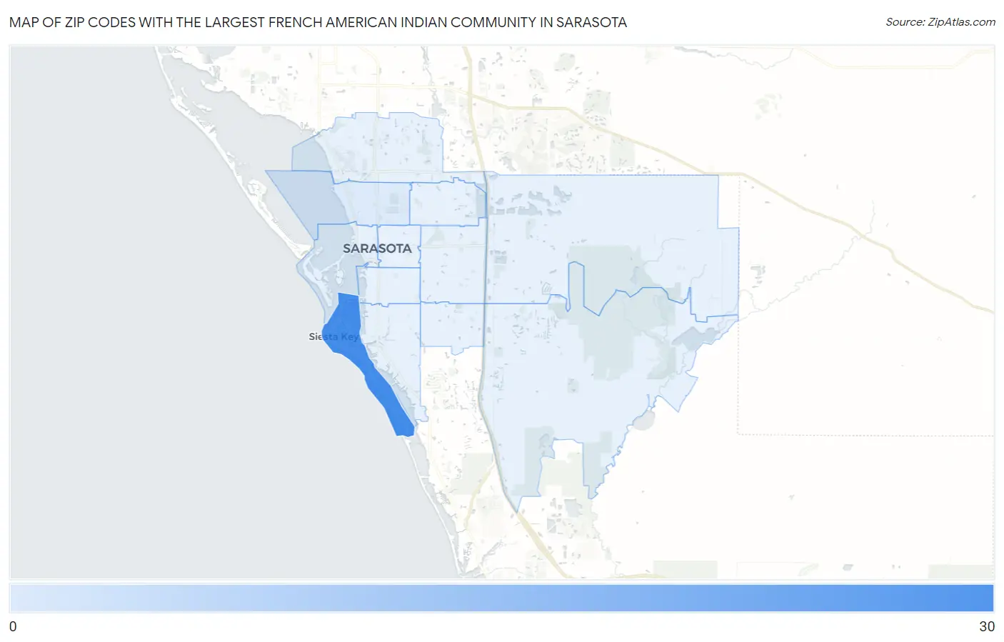 Zip Codes with the Largest French American Indian Community in Sarasota Map