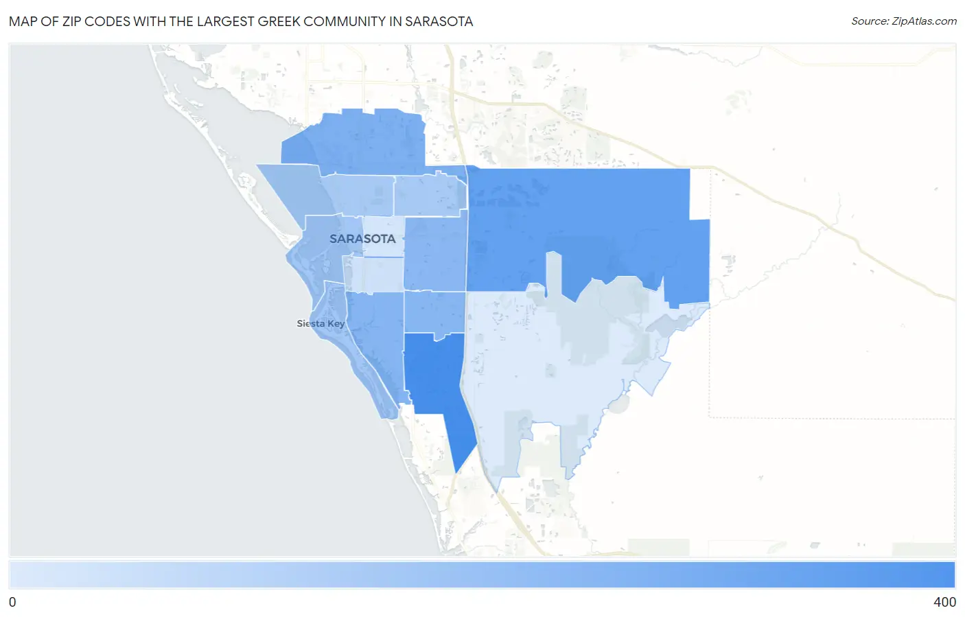Zip Codes with the Largest Greek Community in Sarasota Map