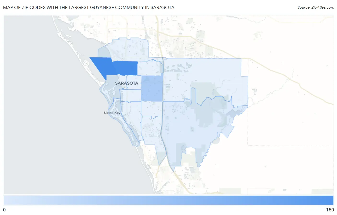 Zip Codes with the Largest Guyanese Community in Sarasota Map