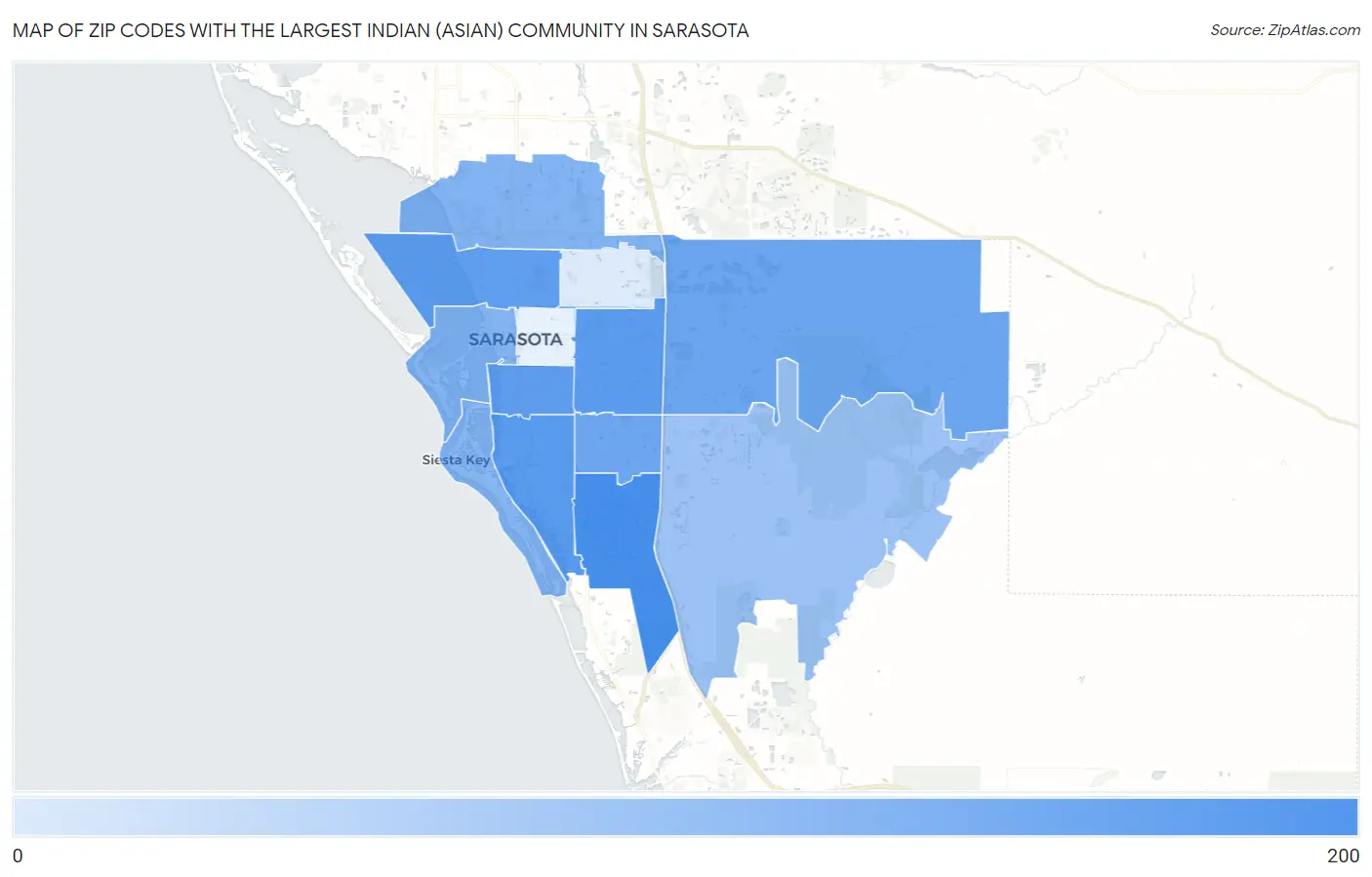 Zip Codes with the Largest Indian (Asian) Community in Sarasota Map